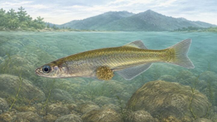 Bild von Adrianichthys oophorus in einem Bergsee (AI generiert)